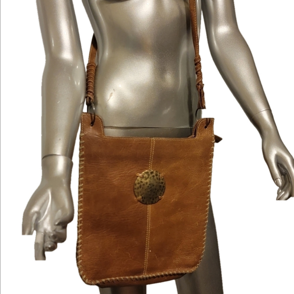 Brazil Leather Cognac Medium Crossbody Bag